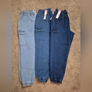 Three High-rise Denim Cargo Joggers 1x
